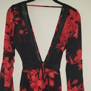Red Floral Chiffon full length Duster